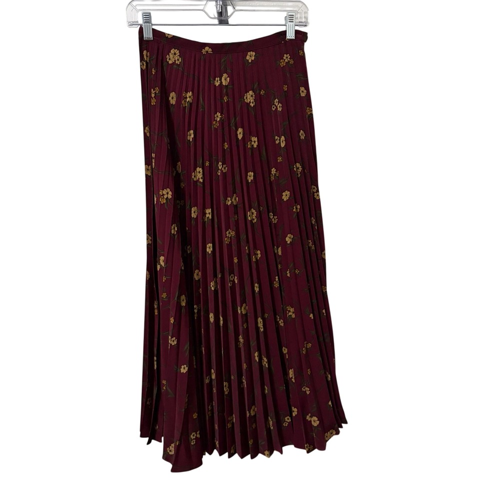Vintage Deadstock Pleated Floral Burgundy Midi Skirt 6 Old Money Academia Paris - Picture 2 of 8